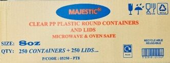 MAJESTIC 8 OZ PLASTIC ROUND CONTAINER WITH LIDS (250 PACK)