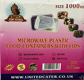 MR KING 1000 ML RECTANGULAR PLASTIC CONTAINER WITH LIDS (250 PACK)