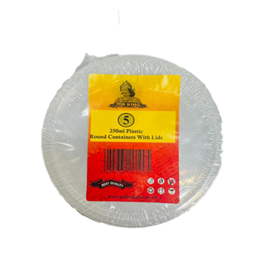 MR KING 250 ML ROUND PLASTIC CONTAINER WITH LIDS (5 PACK)