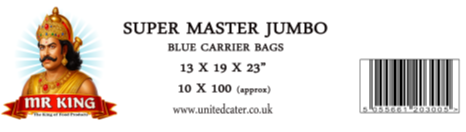MR KING JUMBO BLUE PLASTIC CARRIER BAGS (100 PACK)
