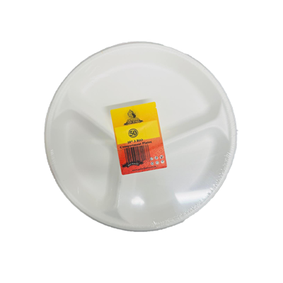 MR KING 10"3 COMPART BIO DEGRADABLE PLATE (50 PACK)