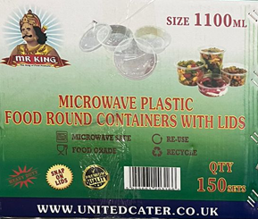 MR KING 1100 ML ROUND PLASTIC CONTAINER (150 PACK)